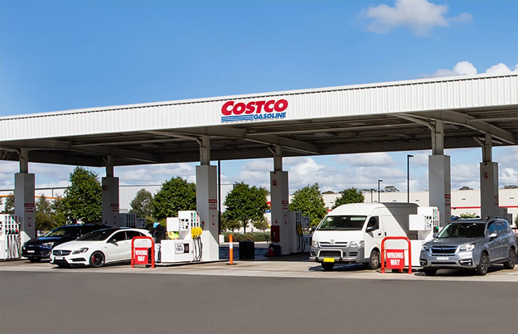Costco Gasoline forecourt at Westgate, pumps under a big white canopy